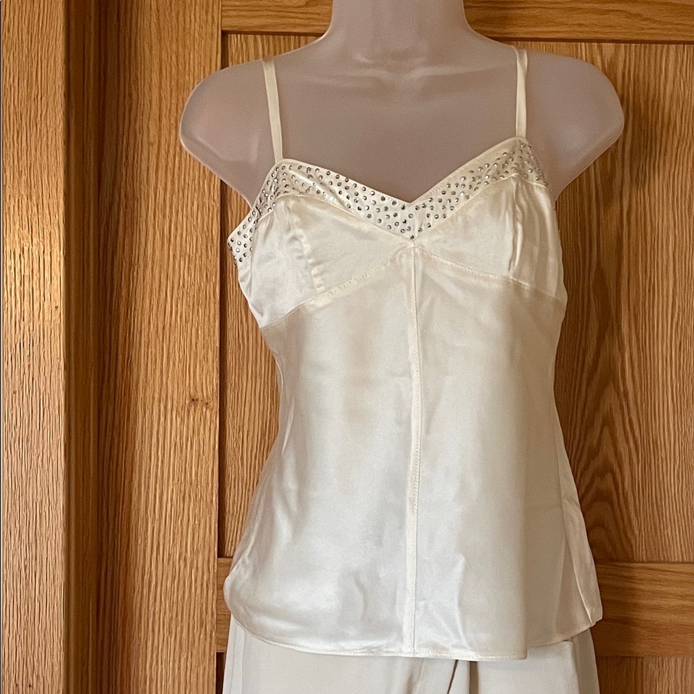 Express Cream Satin Camisole with Studded V-Neck